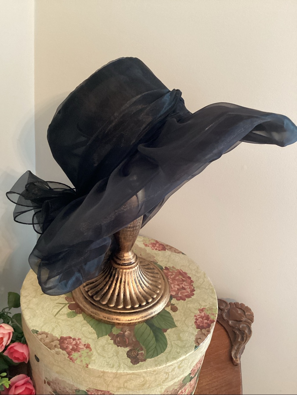 Tea Party, Kentucky derby, Garden Party, Black Sheer Organza Fascinator Hat